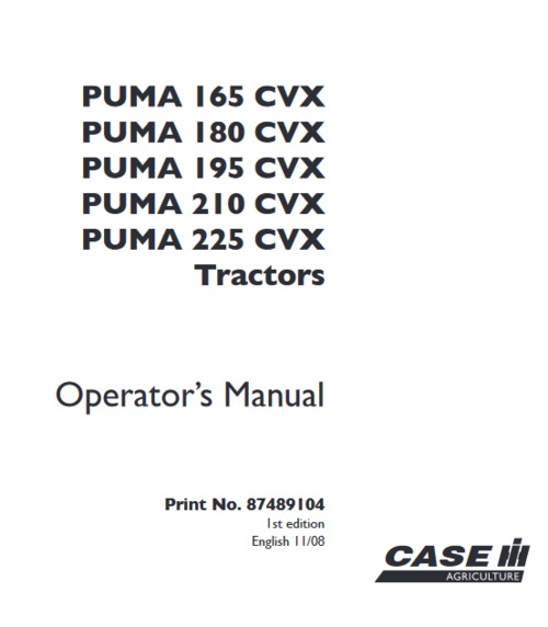 Product picture Case IH Puma CVX 165 180 195 210 225 Operators Manual