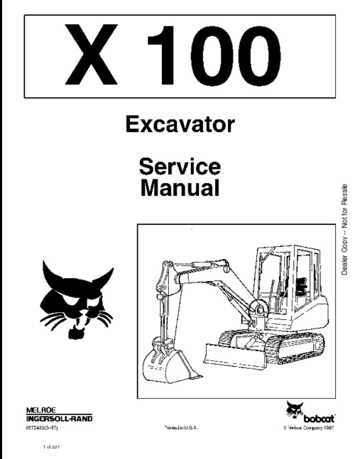 Product picture Bobcat X100 Excavator Workshop Service Repair Manual